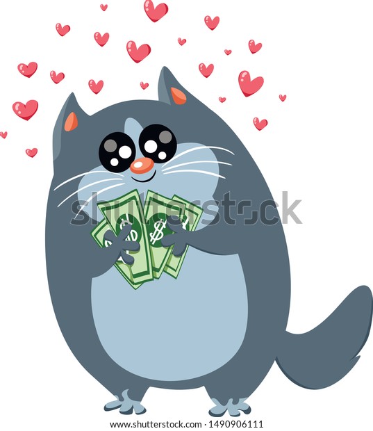 Cute Cartoon Cat Holding Money His のベクター画像素材 ロイヤリティフリー