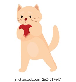 Cute cartoon cat holding a red heart, perfect for valentine's day projects