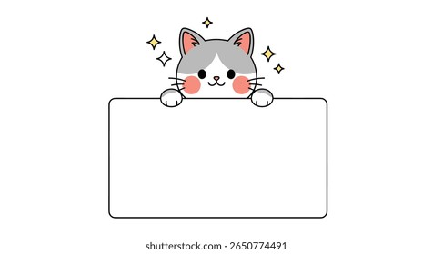 Cute cartoon cat holding a white blank sign for your message