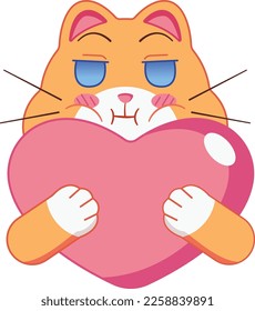 cute cartoon cat hugging heart 