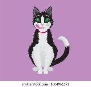 Cute cartoon cat is hungry. Vector illustration.