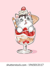 cute cartoon cat in ice cream glass vector illustration	
