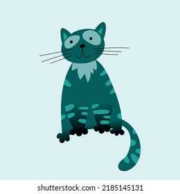 Cute cartoon cat icon kitten sitting alone flat vector illustration