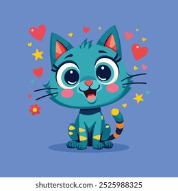 Cute cartoon cat illustration. Animal Nature Icon