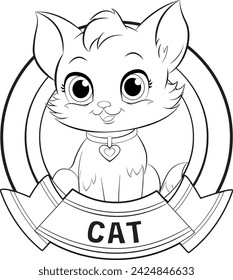 Cute cartoon cat inside a circular frame