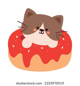 cute cartoon cat inside a pink doughnut