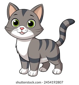 Cute cartoon cat isolated on white. Front view. Vector illustration.