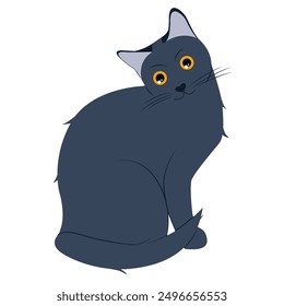 Cute cartoon cat isolated on white, gray cat. Front view. Vector illustration.