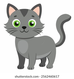 Cute cartoon cat isolated on white background. Side view. Vector illustration.