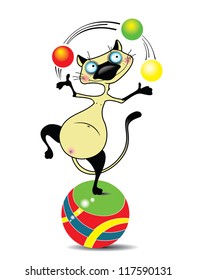 Cute cartoon cat juggler