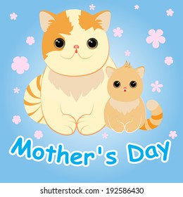 Cute cartoon cat with a kitten - card for Mother's Day