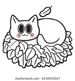 Cute cartoon cat and kitten digital line drawing element.