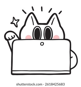 Cute cartoon cat and kitten digital line drawing element.