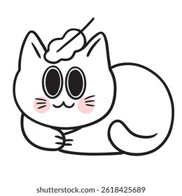 Cute cartoon cat and kitten digital line drawing element.