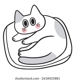 Cute cartoon cat and kitten digital line drawing element.