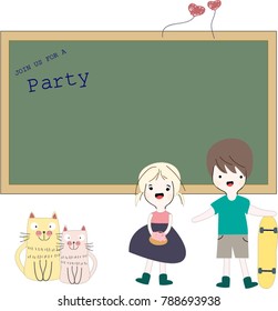 Cute cartoon cat kitty kitten,boy and girl in classroom background,character warm and satisfied,happy pattern by hand draw doodle comic style,school kid illustration set vector design