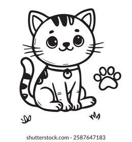 Cute Cartoon cat Line Art Illustration. Perfect for coloring books, digital art, children's illustrations, education, back to school