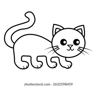 Cute Cartoon Cat Line Art for Kids Coloring Book