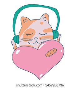 Cute Cartoon Cat Listening Music Vector Stock Vector (Royalty Free ...