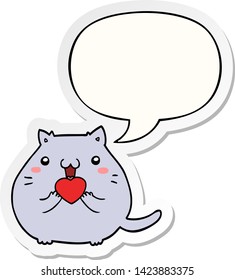 cute cartoon cat in love with speech bubble sticker