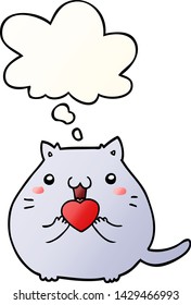 cute cartoon cat in love with thought bubble in smooth gradient style