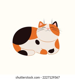 Cute cartoon cat lying down. Vietnamese zodiac sign, astrological symbol. Domestic animal, pet, isolated on white. Vector illustration. Flat style design. 2023 Lunar New Year, Tet card, banner element