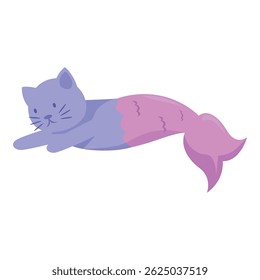 Cute cartoon cat mermaid is shown lying down relaxing
