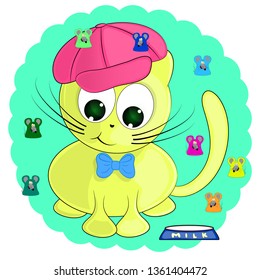 cute cartoon cat and mice. vector illustration.