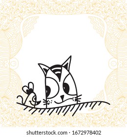 Cute cartoon cat and mouse. Vector illustration