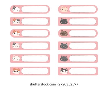 Cute cartoon cat name label, Kawaii flat design kitty name tag