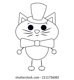 Dibujo lindo Gato en el cuello. Dibujar ilustración en blanco y negro