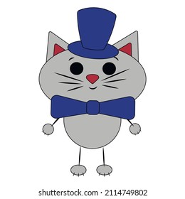 Cute cartoon Cat in neck. Draw illustration in color