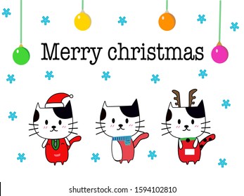 Cute cartoon cat on christmas day