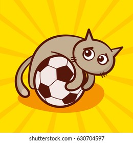 Cute cartoon cat on the Soccer ball Vector Illustration