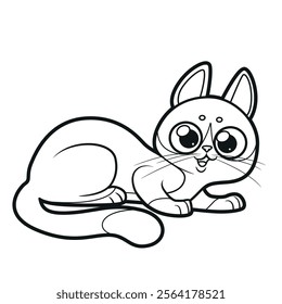 Cute cartoon cat outlined for coloring page on white background. Image produced without the use of any form of AI software at any stage.