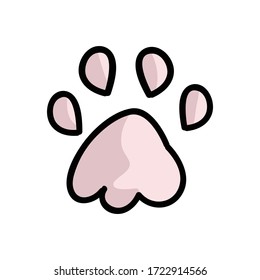 Cute cartoon cat paw print vector clipart. Wildlife animal foot print for dog lovers. Stylized fun kids nature trail. Illustration mark. Isolated claw walking print. EPS 10. 