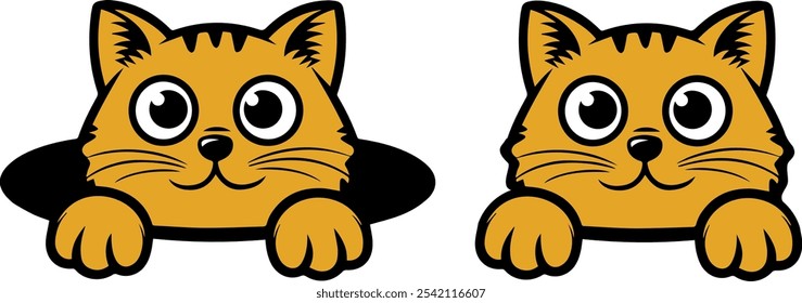 A cute cartoon cat peeking over a wall. Use as sticker design.