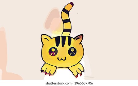 Cute Cartoon Cat with pink background.Vector illustration