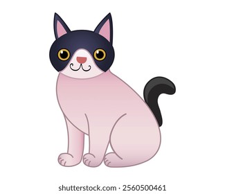 Cute Cartoon Cat with Pink and Black Fur Sitting for a Playful Pet Theme Illustration. Vector illustration