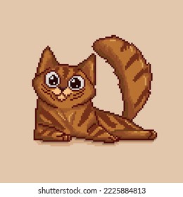 Cute cartoon Cat. Pixel art. Isolated vector design. 