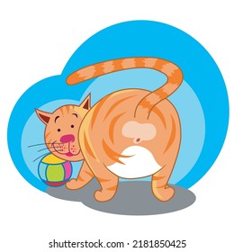 Cute cartoon cat playing ball