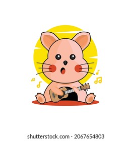 Cute cartoon cat playing guitar design vector