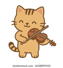 Cute cartoon cat playing the violin