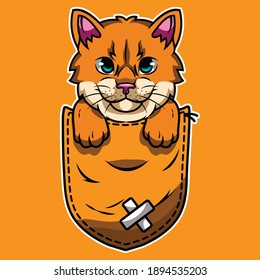 Cute cartoon cat in a pocket