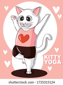 Un gato de dibujos animados que practica yoga. Cute vector cartoon gato plano. Gatito de yoga.