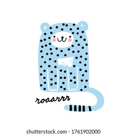 Cute cartoon cat print. Childish print for nursery, kids apparel, postcard, poster. Vector Illustration.