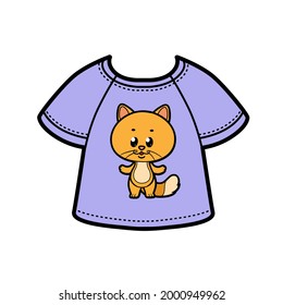 Cute cartoon cat print on T-shirt color variation for coloring page isolated on white background
