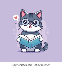 cute cartoon cat reading. vector illustration