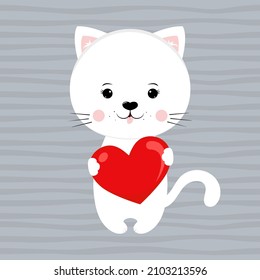 Cute Cartoon Katze mit rotem Herzen