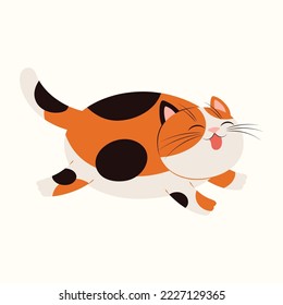 Cute cartoon cat running. Vietnamese zodiac sign, astrological symbol. Domestic animal, pet, isolated on white. Vector illustration. Flat style design. 2023 Lunar New Year, Tet card, banner element.